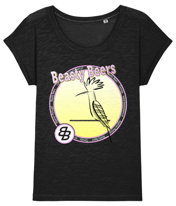 Fancy black Beasty Beers T-shirt with a hoopoe